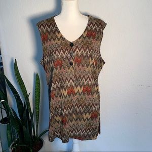 Coldwater Creek Knit Button Down Pattern Top SZ L NWT